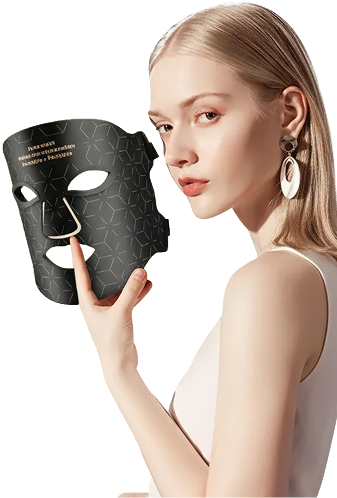 Woman holding a light therapy mask